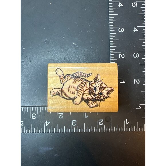 Playful Kitten Rubber Stamp #650 Wooden Block By Comotion Rubber Stamps 1993 - Picture 2 of 4